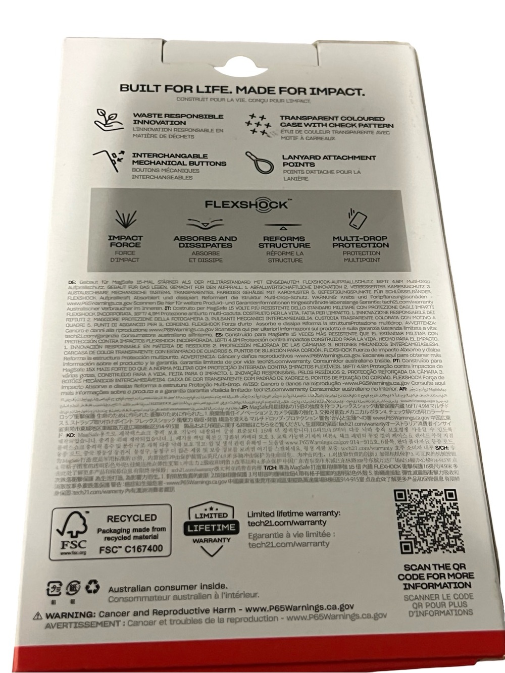 tech21 Packaging Back Panel – White with Red Accent open box small scratch - Picture 2 of 12